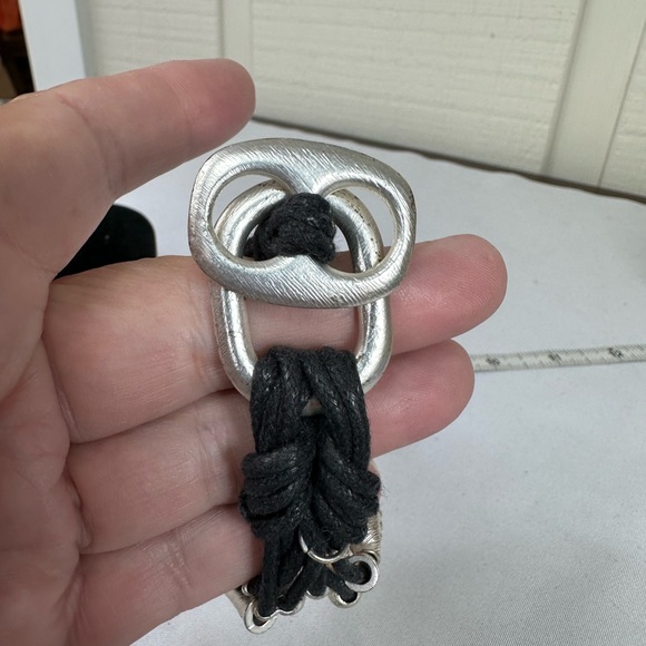 Unique braided silvertone bead rhinestone bracelet - Picture 7 of 7